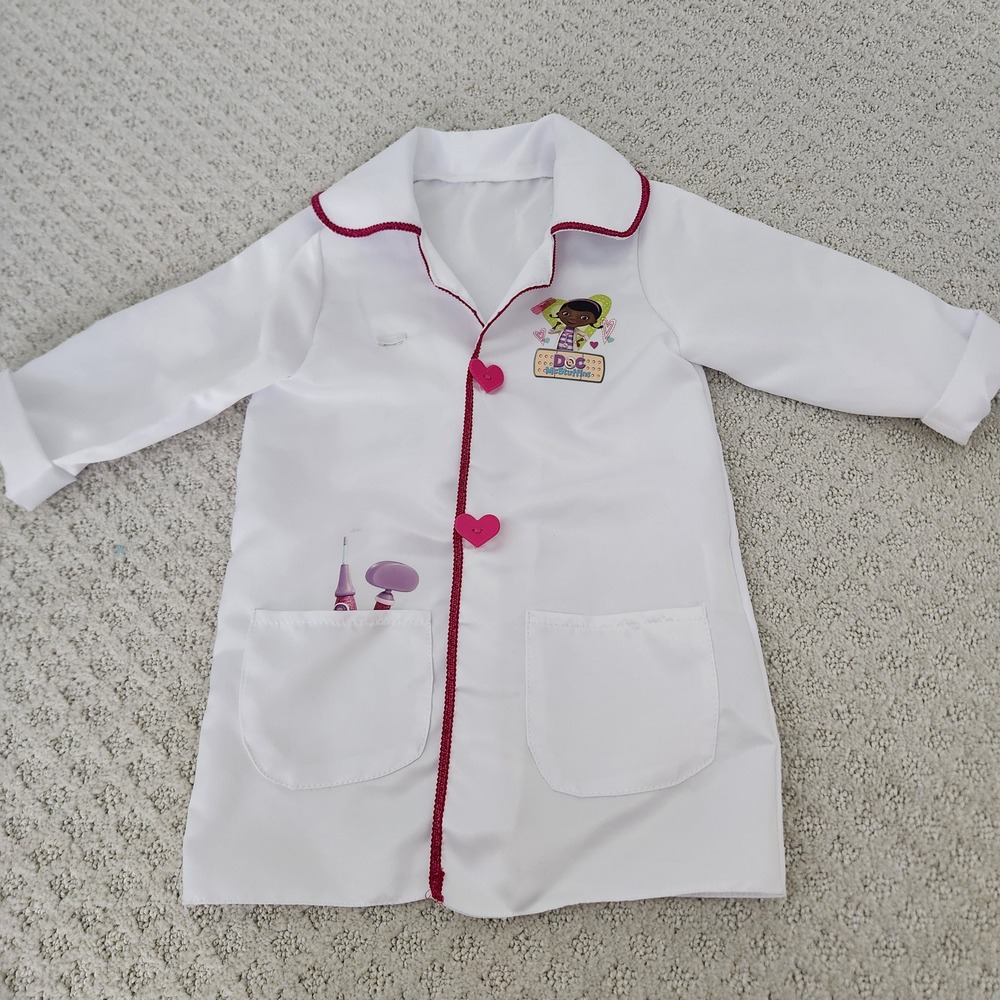 Disney Doc McStuffins Doctor Lab Coat Play Costume White Pink‎ Girls Size 4-6X